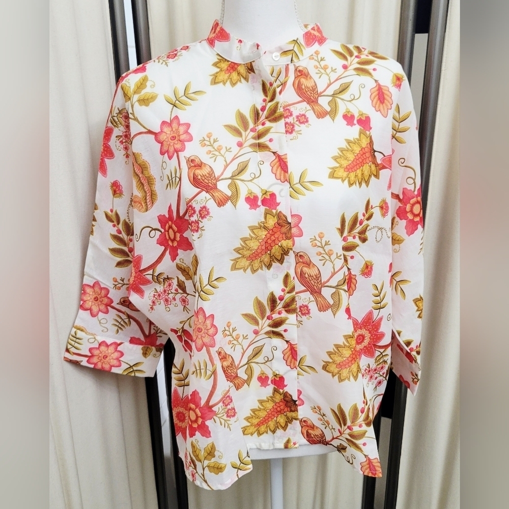 NWOT FableStreet White & Orange Floral Print Blouse | Women's Top | Size XL